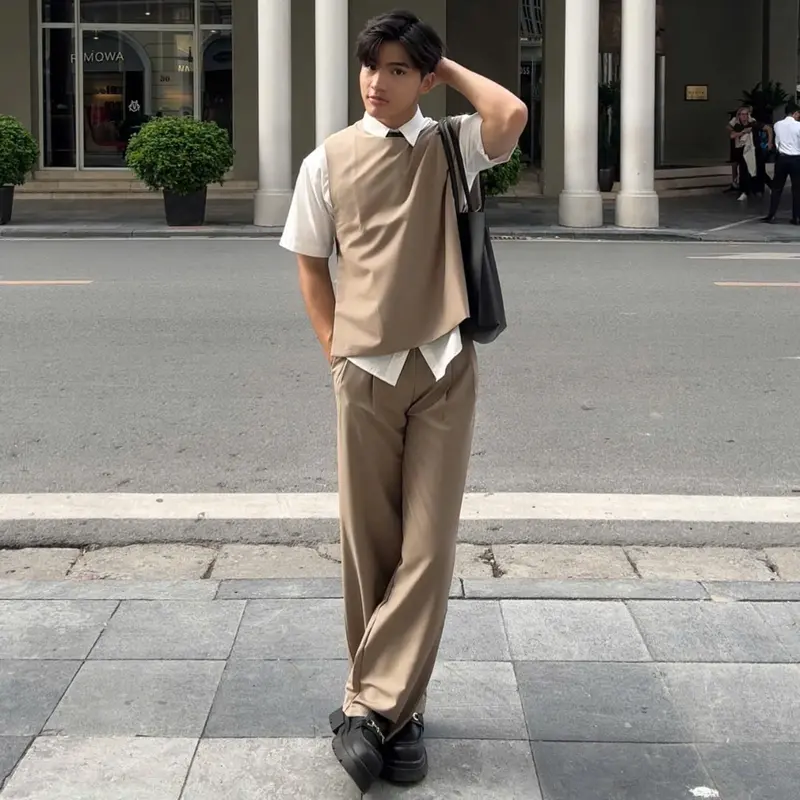 [GIDISTUDIO]_Set áo Gile Hary phối áo sơ mi và quần tây Daily chất liệu kate cotton korea form rộng phong cách Hàn Quốc Nam Nữ Unisex GIDI 4
