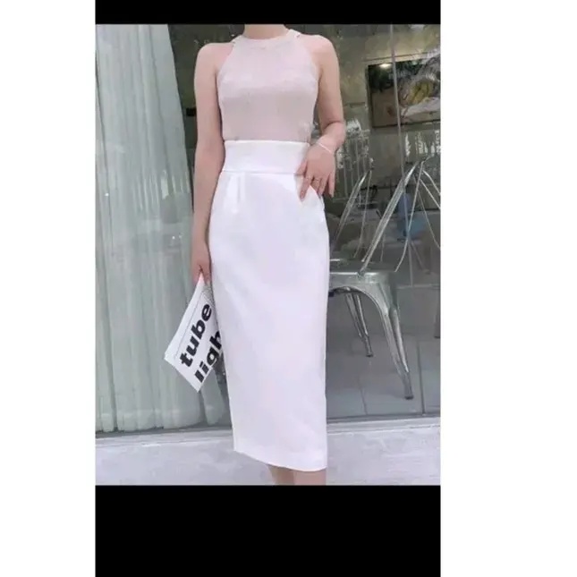 Chân Váy Bút Chì Dài Dáng Bomber 2 túi xẻ sau Nữ Women Voan 6