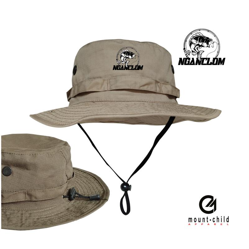 Topi Rimba Mancing Original Mounchild Apparel Logo Nganclom Kode 0012 Unisex Pria Wanita Outdoor Abu Abu 1