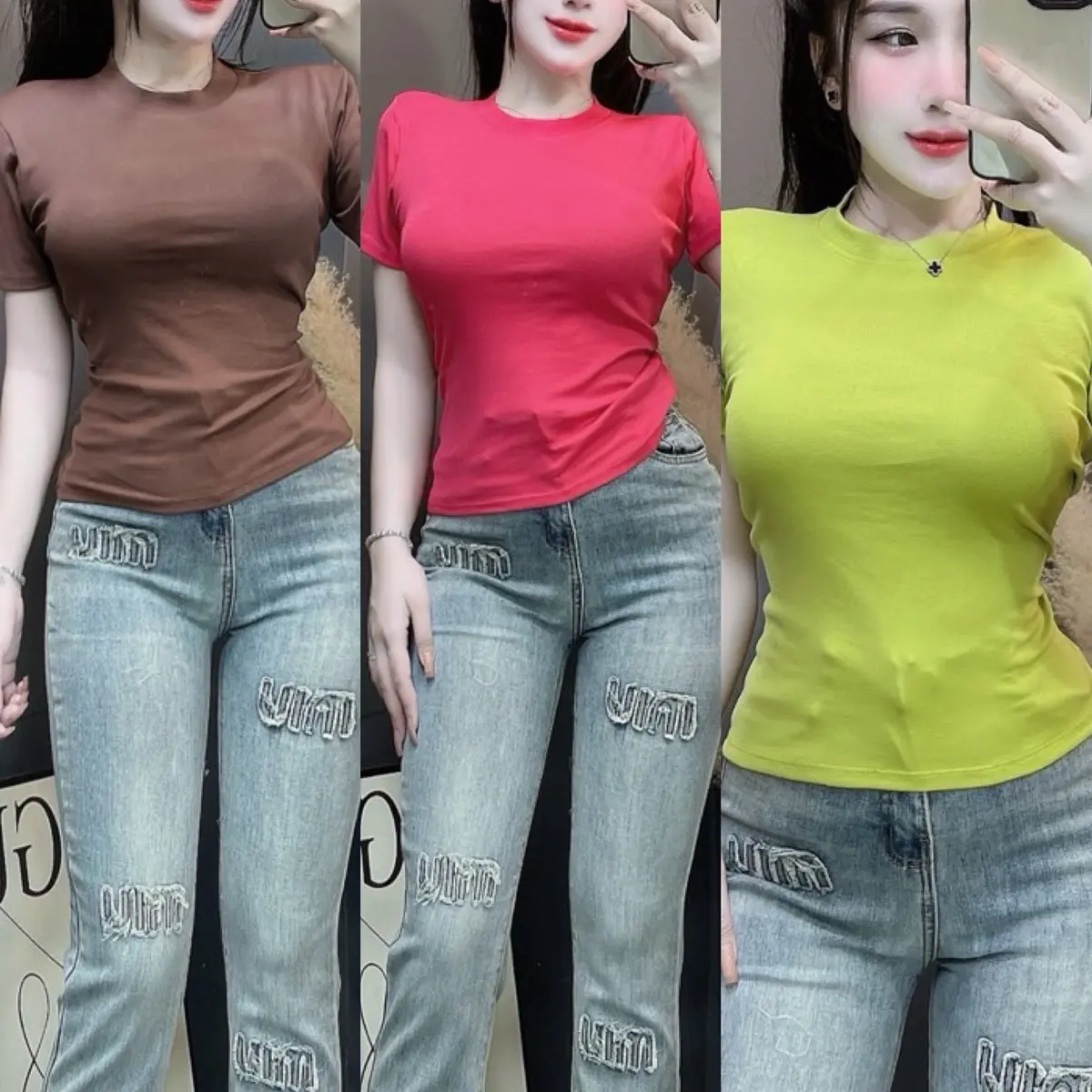 (NHIỀU MÀU) Áo baby tee trơn borip cotton xịn form ôm (A4) Nữ Top Women