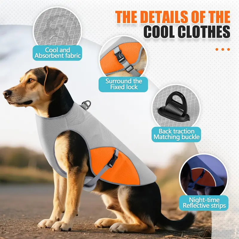 Breathable Cool Dog Shirt, Lightweight Dog Cooling Jacket with Chest Strap D-ring, Reflective Pet Vest, Pet Supplies for Outdoor Walking, Outfits 2