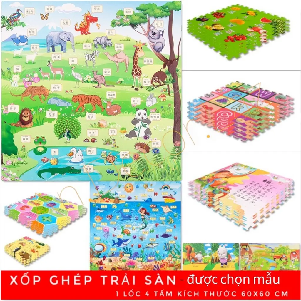 XỐP GHÉP TRẢI SÀN 60x60 CM LOẠI 1, SET 4 TẤM, ĐỦ MẪU