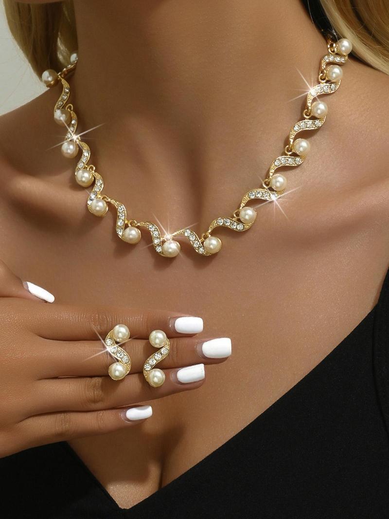 Product Introduction of Fashion Faux Pearl Decorated Jewelry Set, Including Necklace & Earrings, Fashion Jewelry for Party, Daily Decor, Trendy All-match & Exquisite Jewelry for Birthday Gift 0