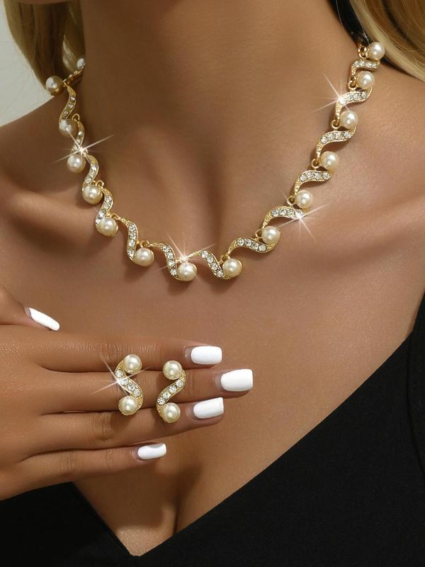 Fashion Faux Pearl Decorated Jewelry Set, Including Necklace & Earrings, Fashion Jewelry for Party, Daily Decor, Trendy All-match & Exquisite Jewelry for Birthday Gift 0