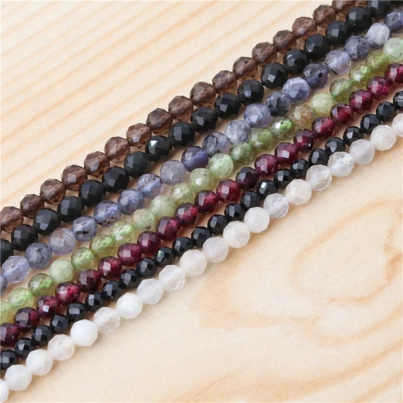 Natural Stone Garnet Rudy Citrine Malachite Opal Tourmaline  Round Faceted Beads Size 2 3 4MM For Jewelry Making Diy Bracelet 6