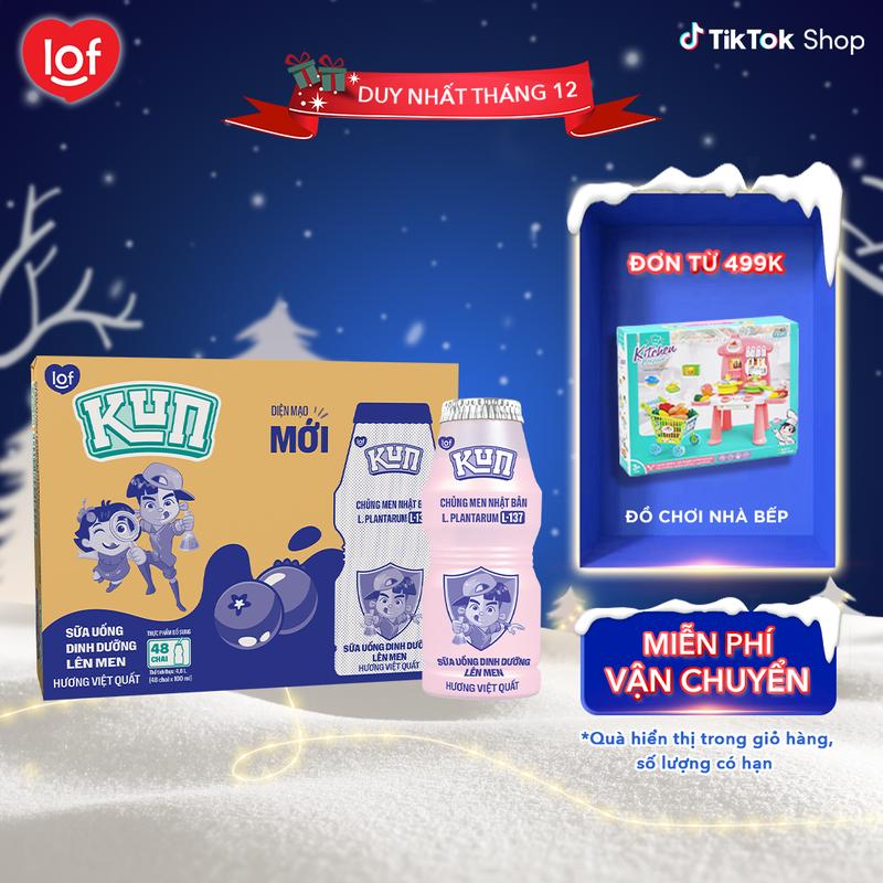Sữa chua uống KUN dinh dưỡng lên men vị việt quất thùng 48 chai x 100ml