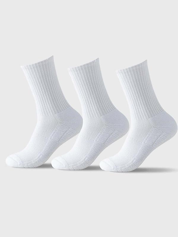 Men's 3 Pairs Solid Crew Socks, Sporty Breathable Sweat-Absorbing Mid Calf Socks For Outdoor Activities, Men's Socks For All Seasons 0