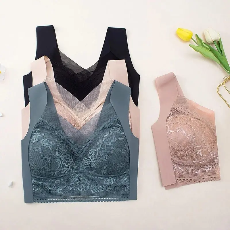 Celyne Push Up Bra Seamless Wanita Motif Renda Polos Punggung Tali Silang Ukuran Jumbo 9052 Bh Busa 0