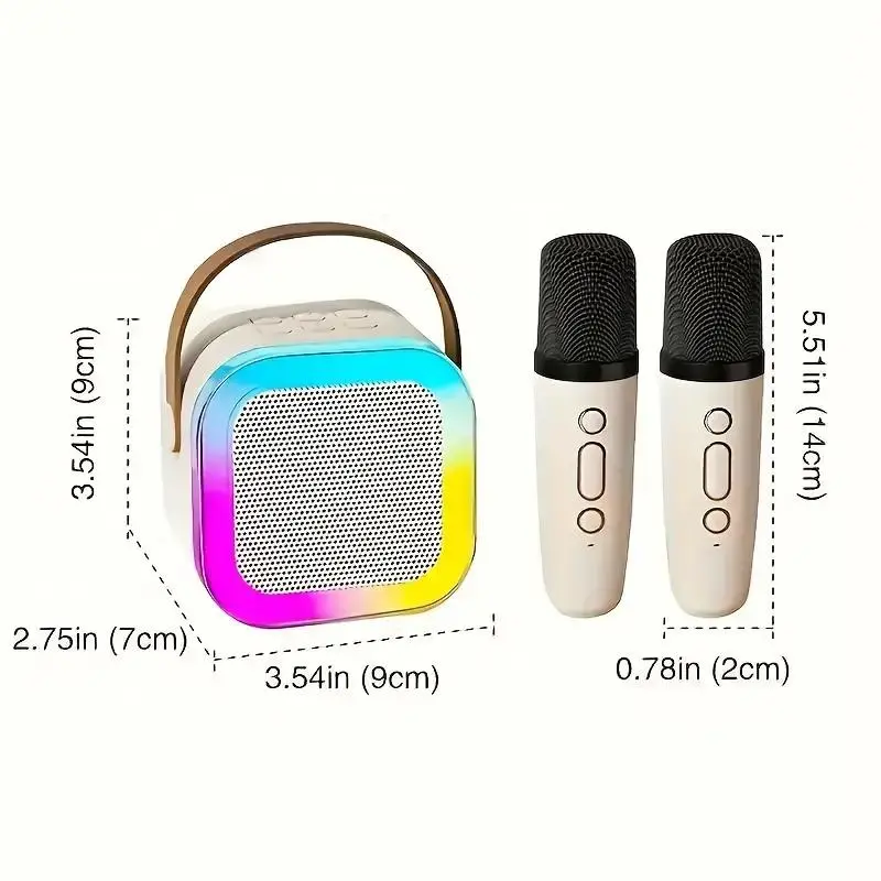 Portable Mini Karaoke Speaker with 2 Microphone, Rechargeable Wireless Outdoor Speaker with RGB Light, Home Singing Karaoke Wireless Outdoor Speaker, Remote Wireless Microphones, Colorful, Multifunction, Neon, Karaoke Machine, Adjustable 1