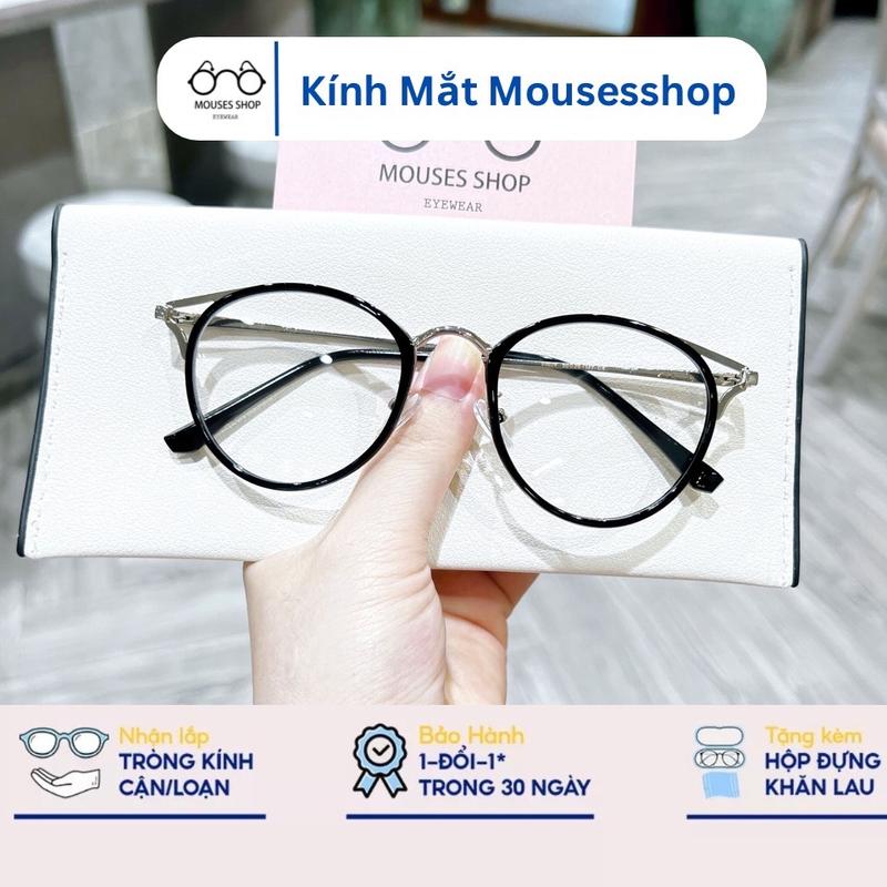 Gọng kính cận nam nữ Mousesshop chất liệu kim loại mắt tròn tai mèo thời trang 90029
