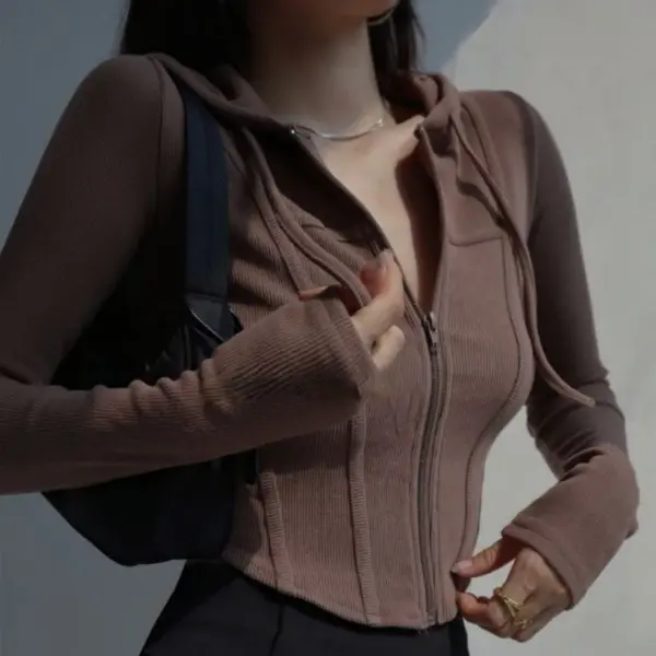 Grania Premium High Quality Jacket Sweater Zipper Hoodie Crop Top Wanita Kekinian Fashion Outfit Korean Style Jaket Suiter Hoodie Crope Jiket Hudie Cewe Bahan Fleece 7