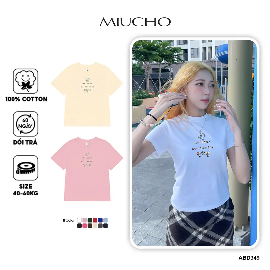 Áo baby tee ABD349 Miucho cotton cổ tròn in graphic