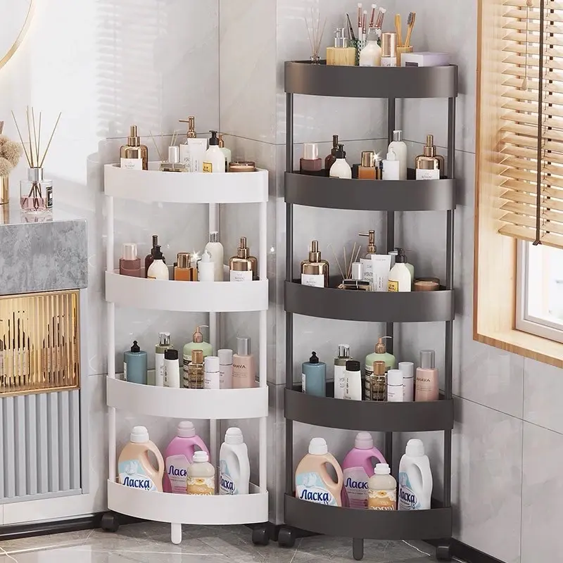 ￼Kệ Nhựa Góc 4 Tầng Có Bánh Xe. 4 Tầng Tam Giác Đa Năng Có Bánh Xe, Kệ Đựng Đồ Dùng Nhà Bếp, Nhà Tắm Kitchen để