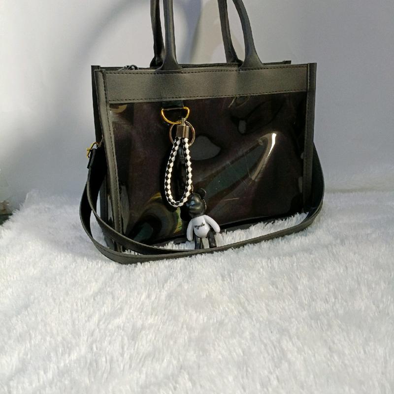 tas wanita transparan pvc mika hitam 1