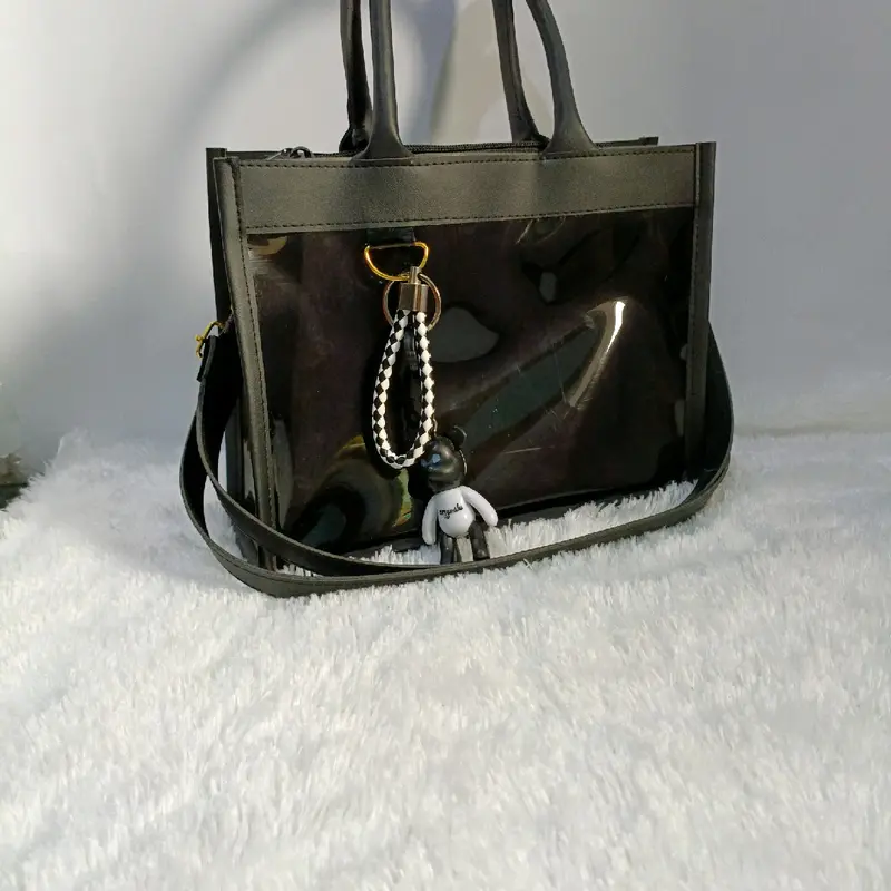 tas wanita transparan pvc mika hitam 1
