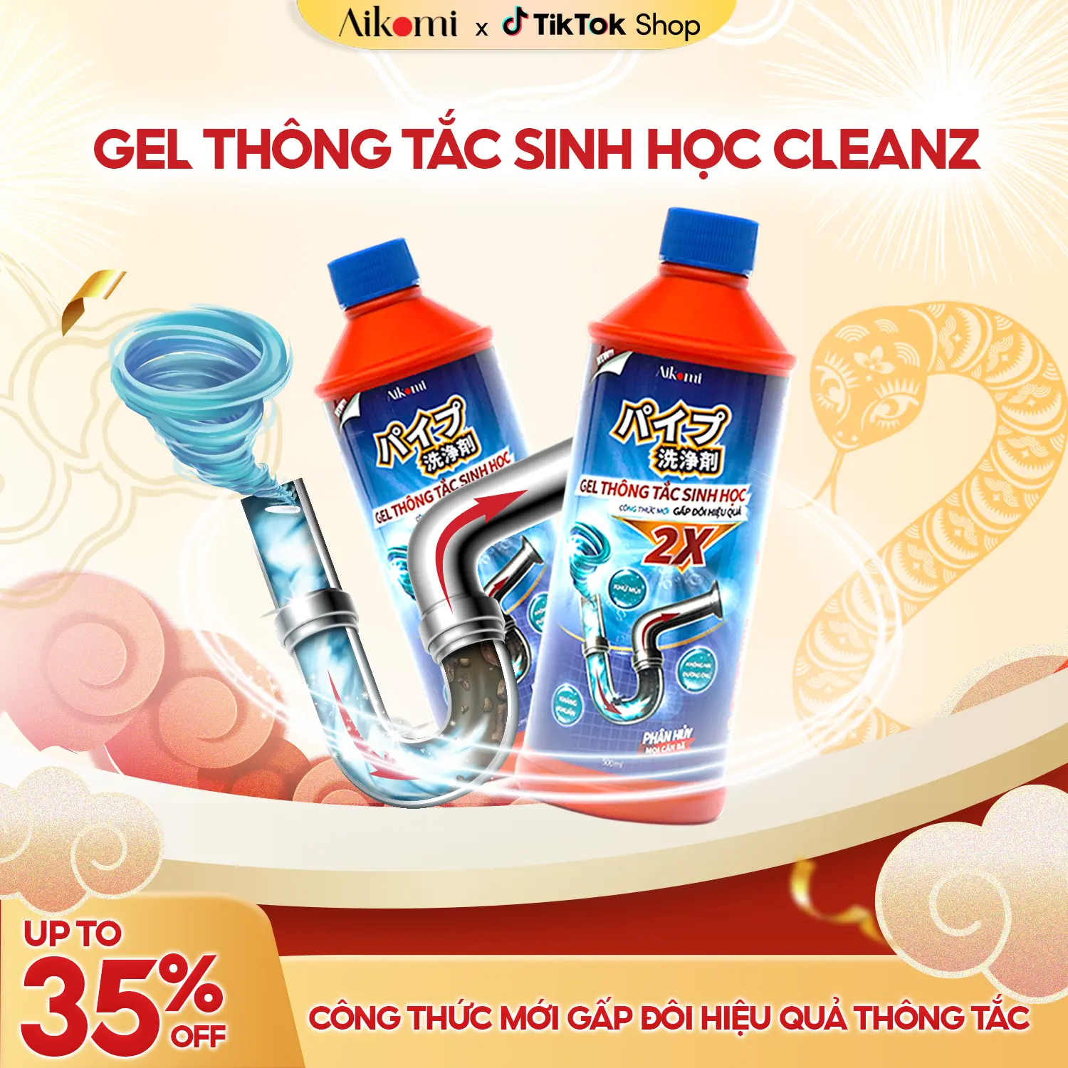 Gel Thông Tắc Sinh Học CLEANZ, Thông Tắc Hòa Tan Dầu Mỡ, Làm Sạch Đường Ống, Bồn Rửa Mặt, Chậu Rửa Bát, Khử Mùi Tanh Hôi