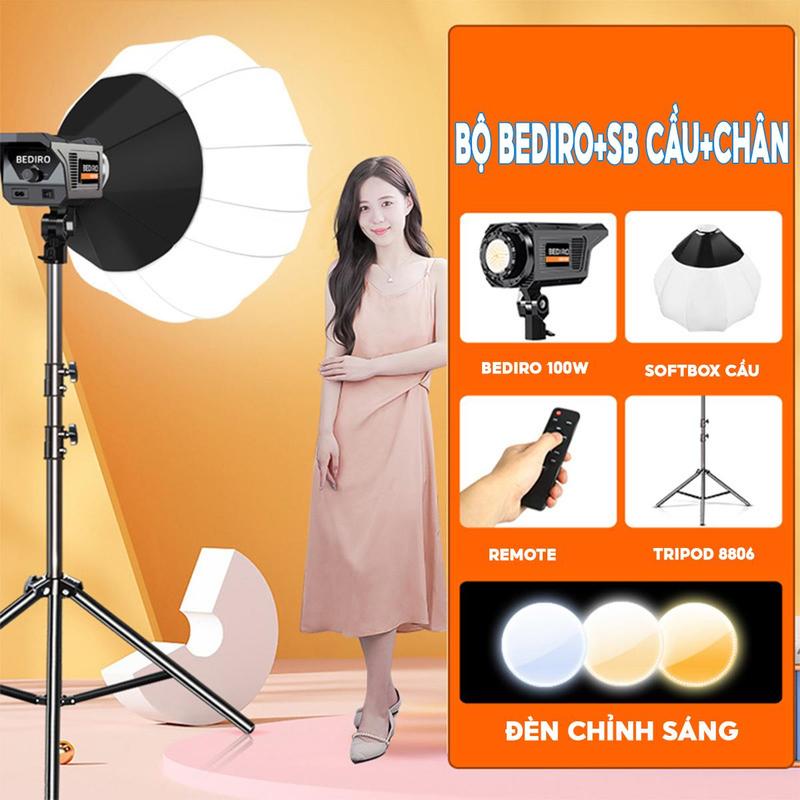Bộ Đèn Studio Puluz/Bediro Công Suất Cao với Softbox Cầu 65cm Kèm Chân Linco Tỏa Ánh Sáng Rộng Cho Chụp Hình Quay Phim