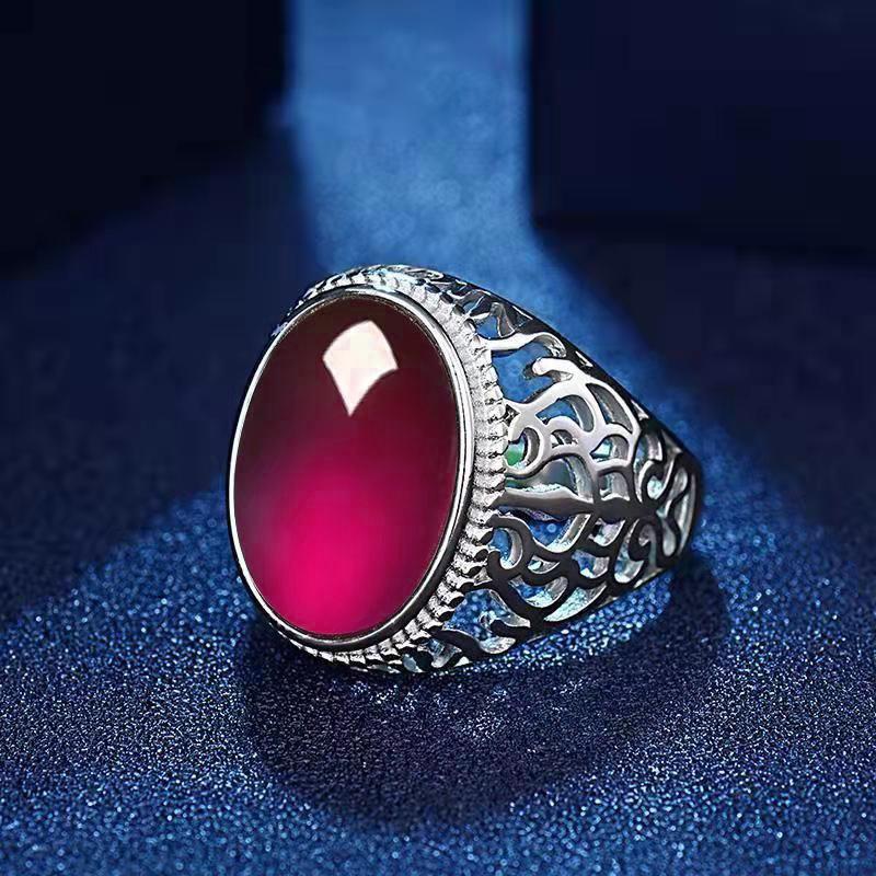 Product Introduction of Fashionable imitation agate gold ring, personalized and simple men's carnelian emerald ring ring 8