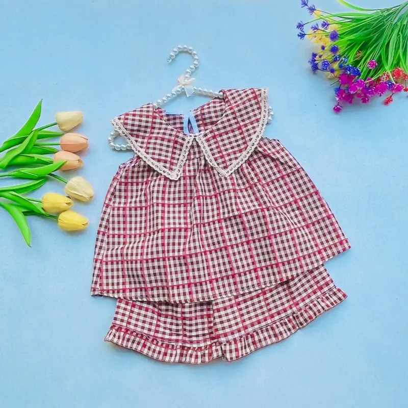Bộ caro cho bé gái chất vải đẹp 6-15kg kiểu 2