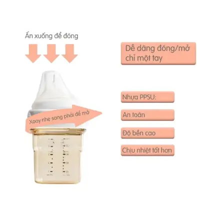 Bình Sữa Hg Cổ Vuông Voi núm ti silicon siêu mềm Cho Bé Trên 3 Tháng 150ml/240ml, Bình nhựa PPSU Kem 3