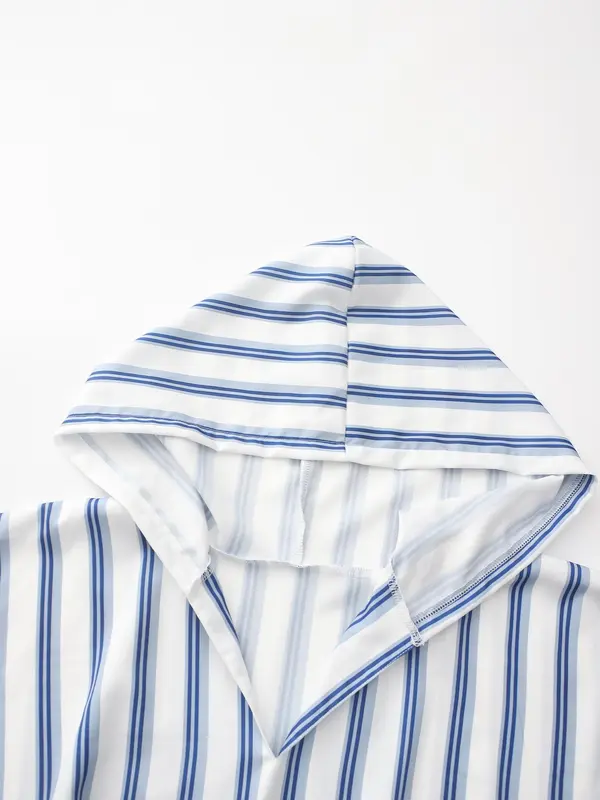 Men's Striped Print Pocket Batwing Sleeve Lounge Robe, Loose Casual Comfy Hooded Long Sleeve Dressing Gown for Spring & Fall, Men's Islamic Clothing for Daily Wear 4