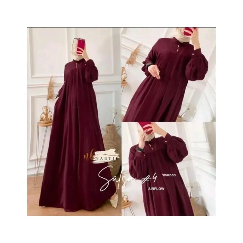 Salsa Dress Premium Gamis wanita  Muslim  Mewah  Kain  Crinkle airflow Dress premium Cantik  Kancing  Ibu  busui frendly Simple 6