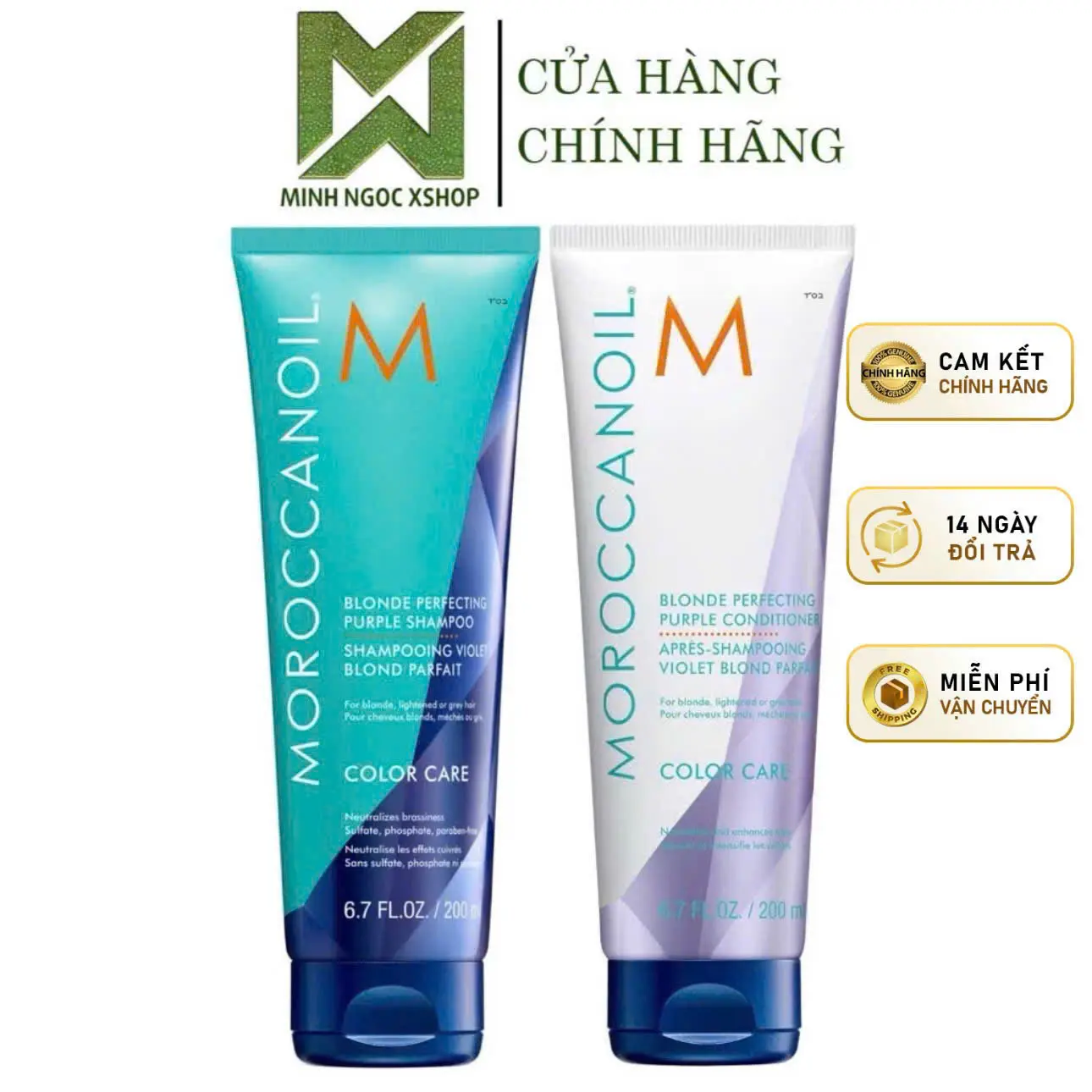 Dầu gội xả tím khử vàng Moroccanoil Blonde Perfecting Purple 200ML