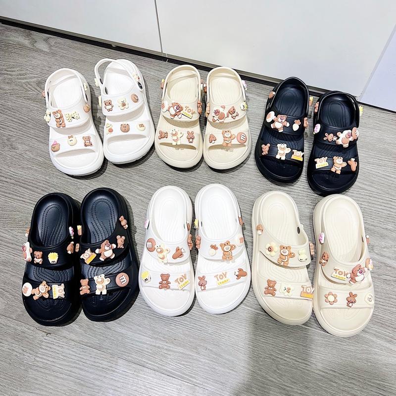Dép và sandal 2 quai đế đúc đính sticker cute cao 5cm siêu nhẹ -sticker ngẫu nhiên -form nhỏ tăng size Nữ DéP GiàY Shoes