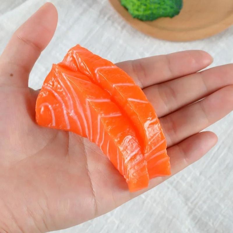 Product Introduction of Artificial Japanese Food Realistic Salmon Model Pretend Play Sushi Simulated Sashimi Model Seafood PVC Fake Food Toys Boy 11
