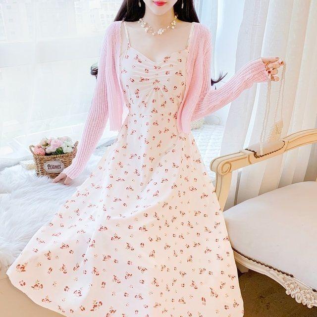 Váy Mùa Hè, Hàng Mới Về 2024, Váy Hai Dây Tiệc Trà Hoa Kiểu Pháp, Áo Cardigan Chống Nắng, Bộ Hai Mảnh Siêu Thanh Lịch 2