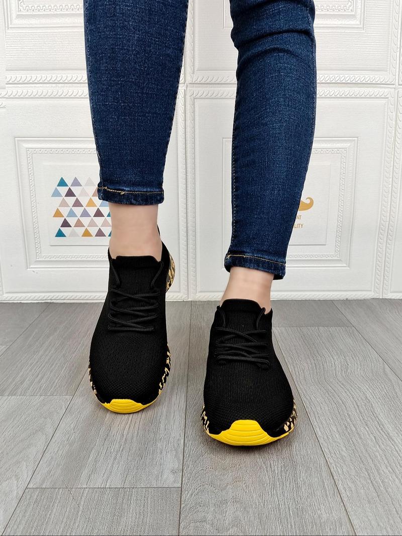 Product Introduction of Women's Fashionable Random Print Lace Up Running Shoes, Casual Comfortable Breathable Lightweight Non-slip Sneakers, Female All-match Sports Shoes for Daily Wear, Closed 5