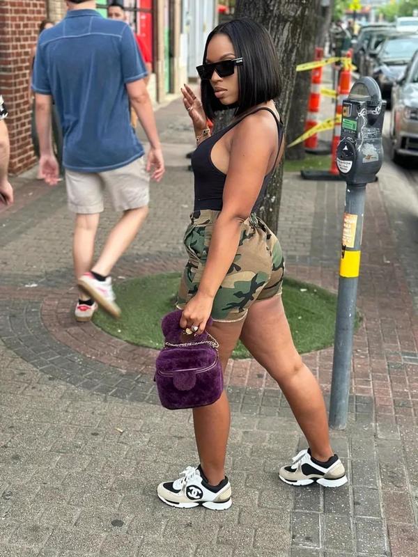 Women's Camo Print High Waist Button Front Skinny Shorts, Casual Comfy Shorts for Summer, Summer Clothes, Ladies Bottoms for Daily Wear, Shorts for Women 6