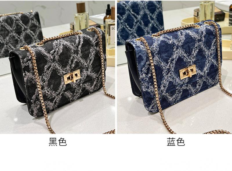 Product Introduction of 2024 New Fashion Women's Bag Trendy Denim Small Square Bag Single Shoulder Crossbody Chain Lock Buckle Ladies Bag 2