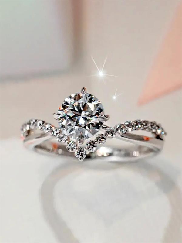 S925 Sterling Silver Synthetic Zircon Ring, Fashion Accessories for Women & Girls, Trendy All-match & Exquisite Jewelry for Birthday Gift 4