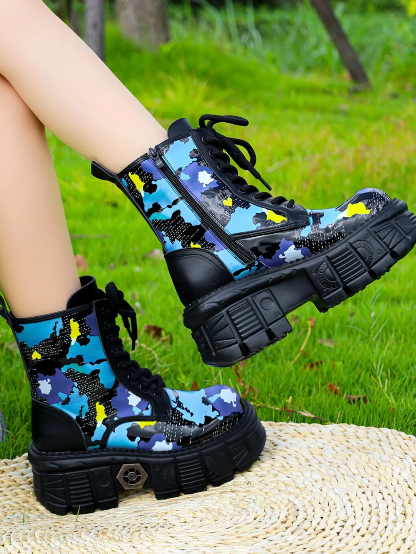 Fashionable Random Pattern Boots, Casual Comfortable Zipper Design Boots for Daily Wear, Female All-match Trendy Shoes for Daily Wear