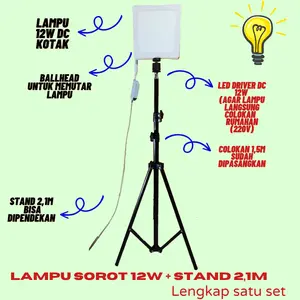 lampu led  12w dengan stand tripod 2m lengkap satu set tinggal pakai Putih