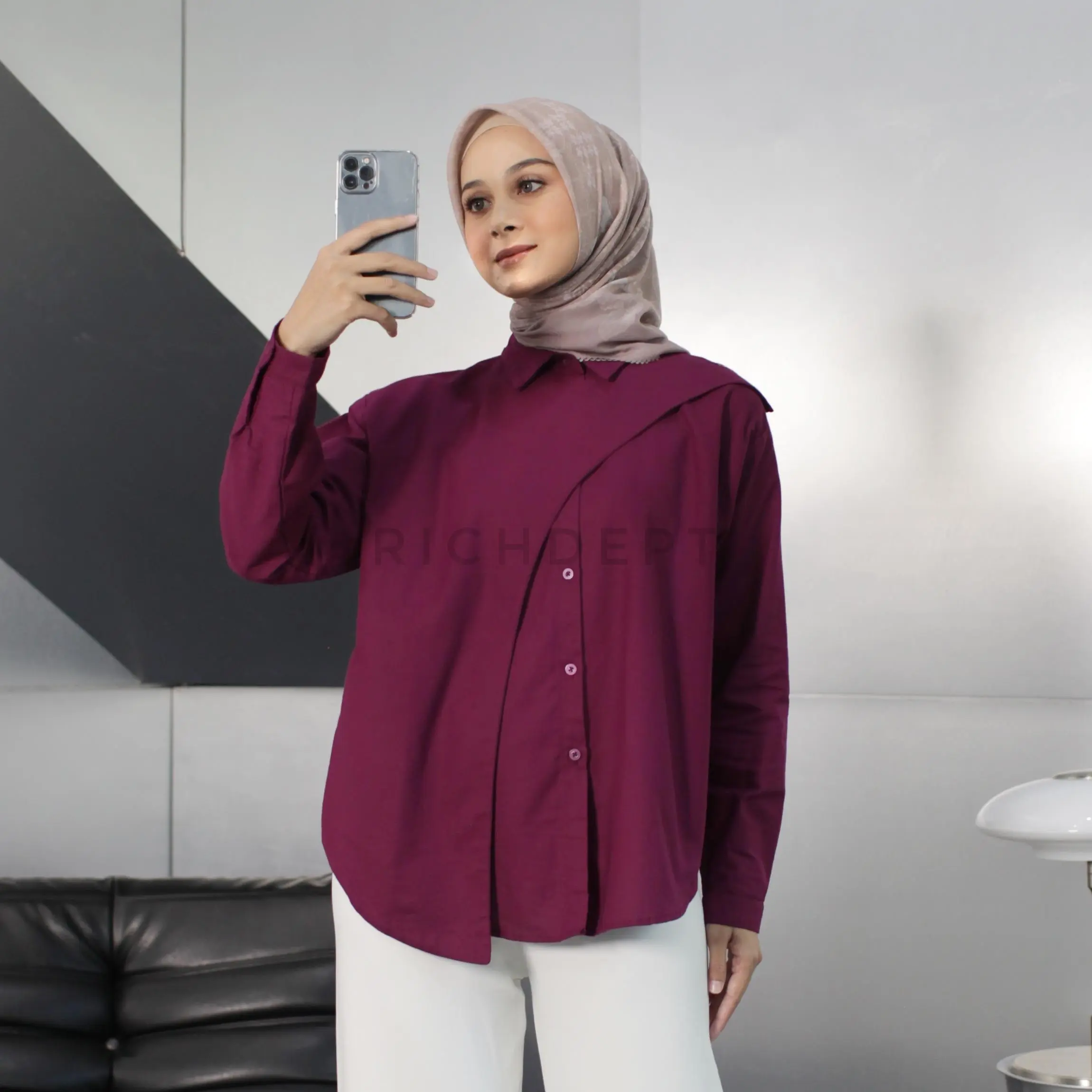 RICHDEPT Hawa Shirt Oversize | Kemeja Fit Wanita Muslim Hijab | Atasan Wanita Hijab