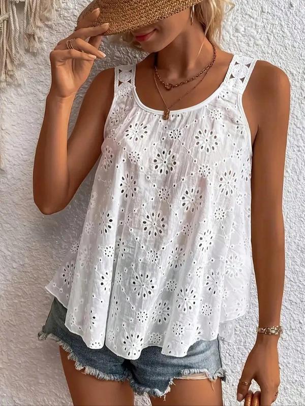 【Plus Size】 Solid Hollow Out Tank Top, Casual Sleeveless Knitwear for Summer, Women's Plus Clothing for Daily Wear, Womenswear 2