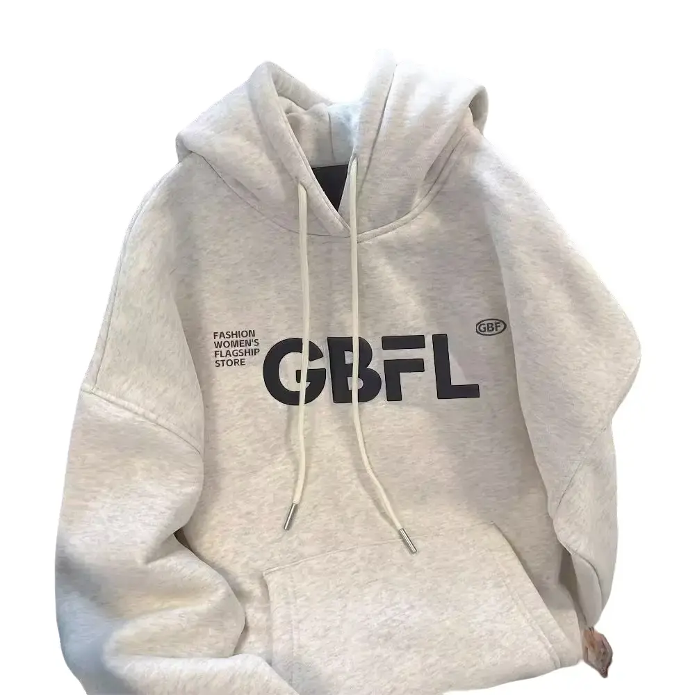 Áo Hoodie GBFL, Áo Nỉ Bông Form Rộng Nam Nữ Unisex Dáng Oversize Xám Trắng Menswear Cotton Dài Tay