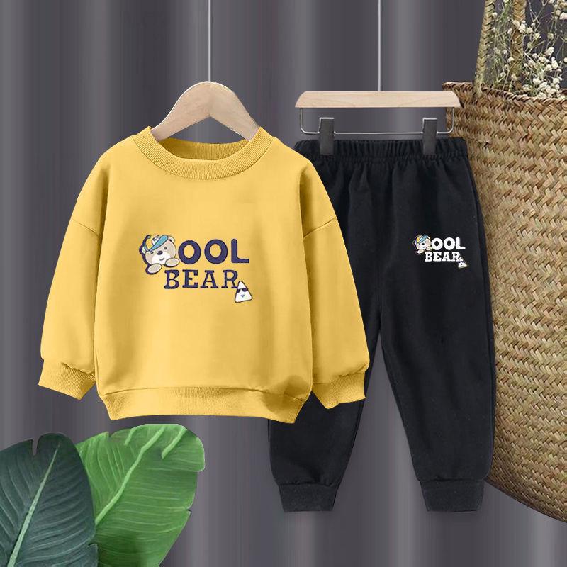 Bộ  thu dông trẻ em chất da cá dày dặn hình gấu cho bé trai bé gái 6-18kg 3