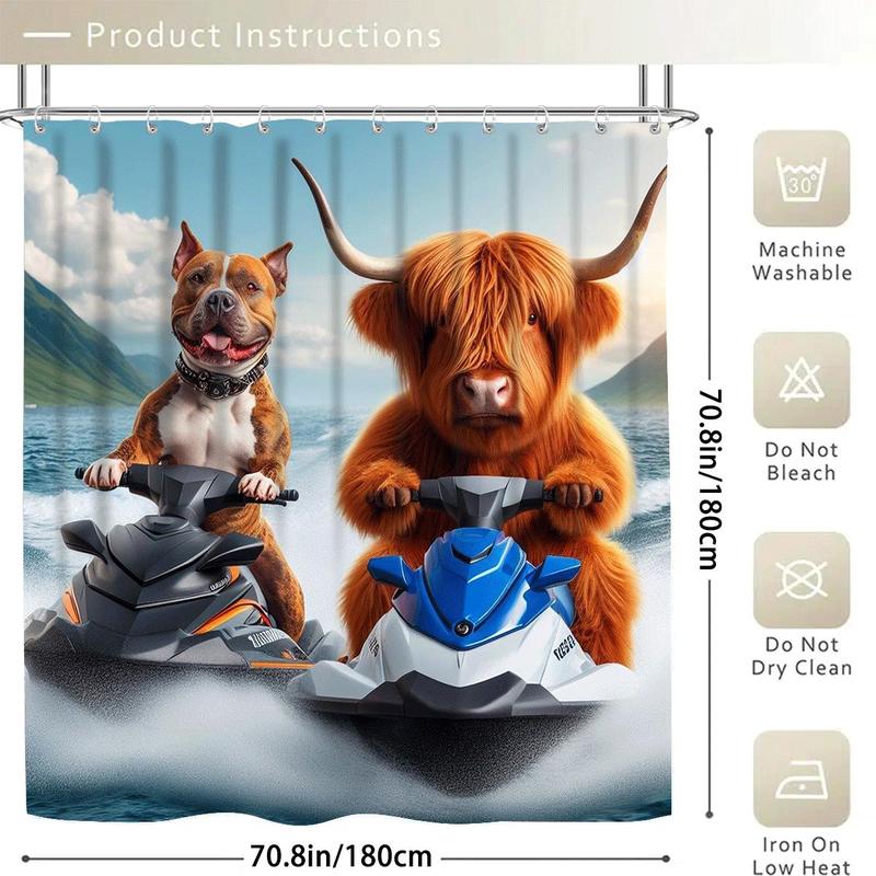Western Cow Pattern Bathroom Decorations, 4 Counts/set Including Shower Curtain & Toilet U-shape Mat & Bathroom Mat & Toilet Lid Cover, Bathroom Accessories 5