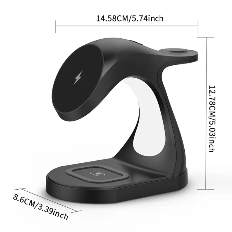 4 in 1 Wireless Charger, Portable Magnetic Wireless Charger with Night Light, Foldable Charging Station Compatible with iPhone & Apple Watch & AirPods 1