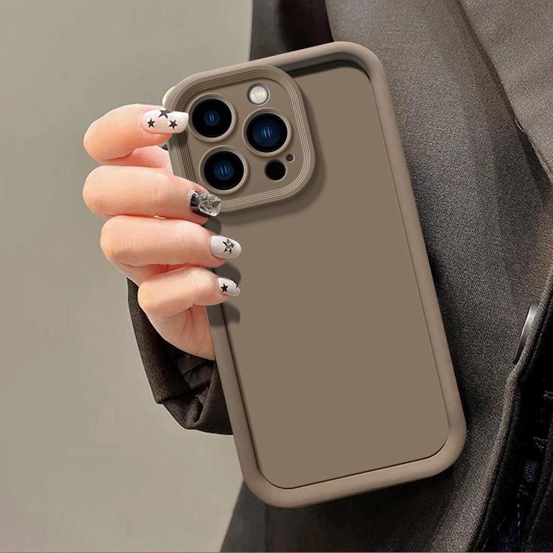  Ốp Điện Thoại màu nâu rắn thời trang cho OPPO Reno  8 T 8T 10 7 6 5 4 Lite 4G 5G vỏ cặp đôi màu trắng và đen cho 5F 5K 4F 6Z 5GSimplicity nắp lưng chống sốc chống rơi Phone Case 
