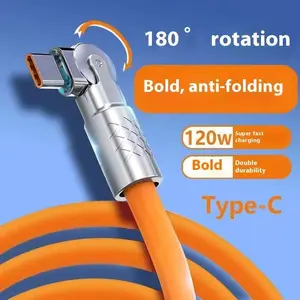 Kabel Data 120W Super Fast Charging Type C Micro USB Lightning 180 Rotasi Anti Lipat Tahan Lama