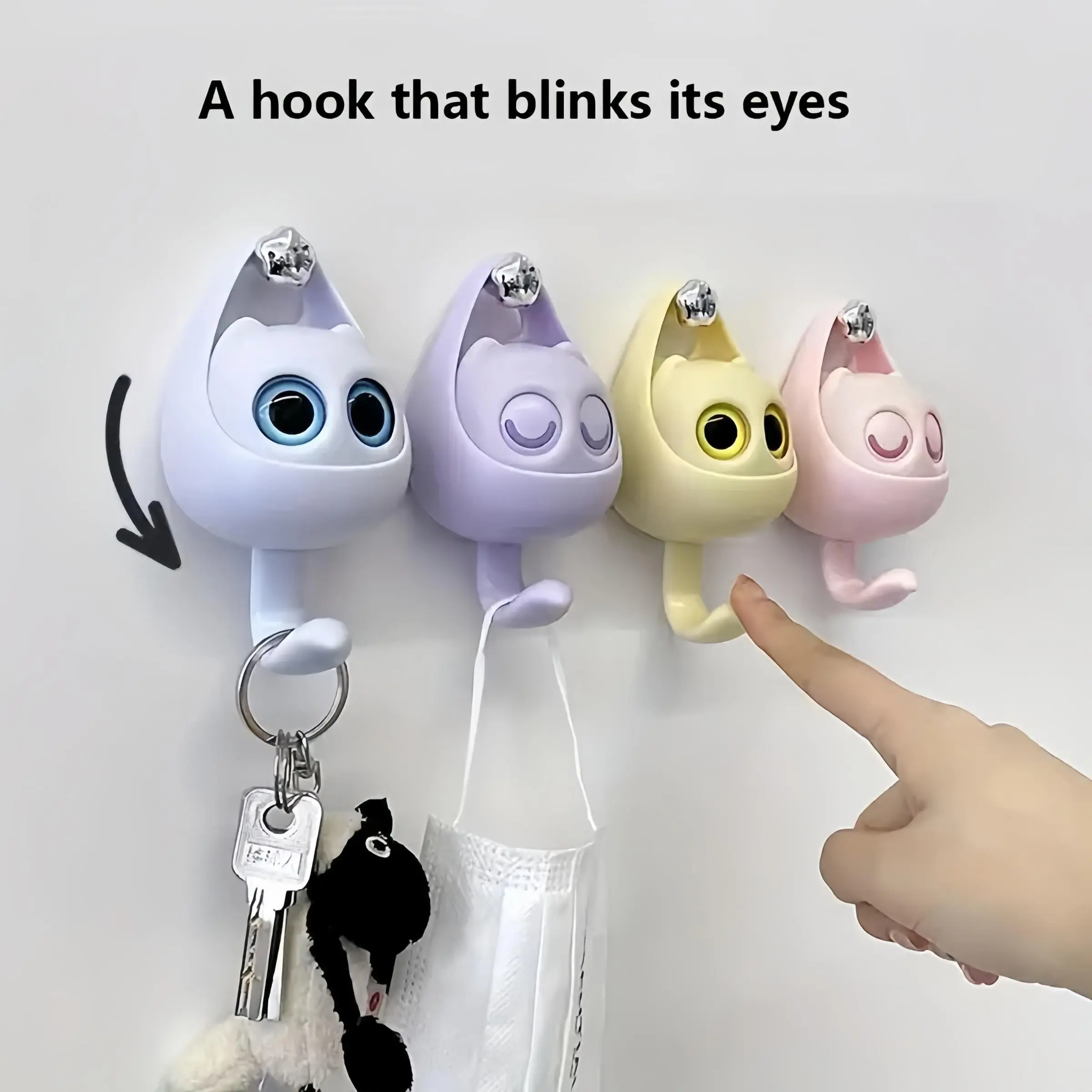 Cute Cat Design Wall Hook, 6 Counts Multifunctional Self Adhesive Wall Mounted Hook, Home Organizer for Living Room Bedroom Bathroom Kitchen