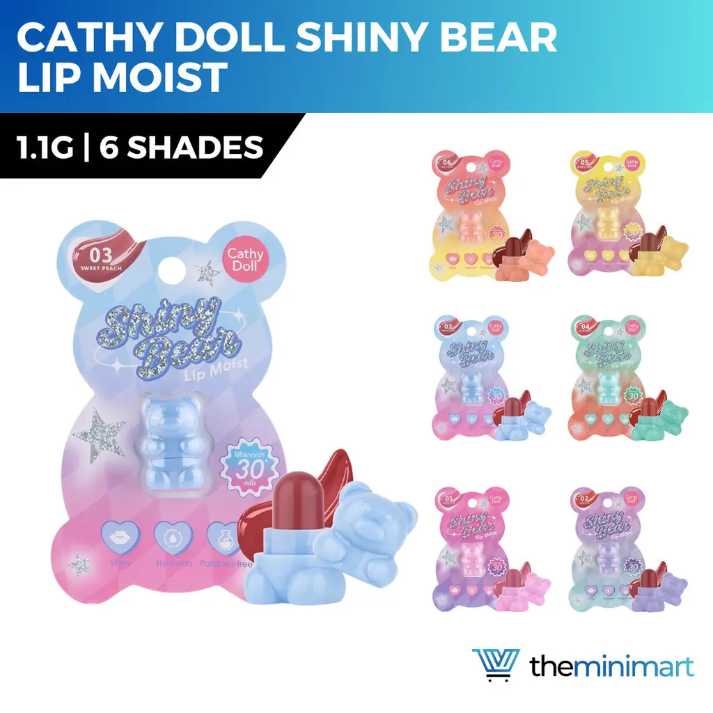 Cathy Doll Shiny Bear Lip Moist 1.1g Candy Lollipop Peach Flavored Lip Balm Moisturize Vibrant Smooth Hydrating Shades