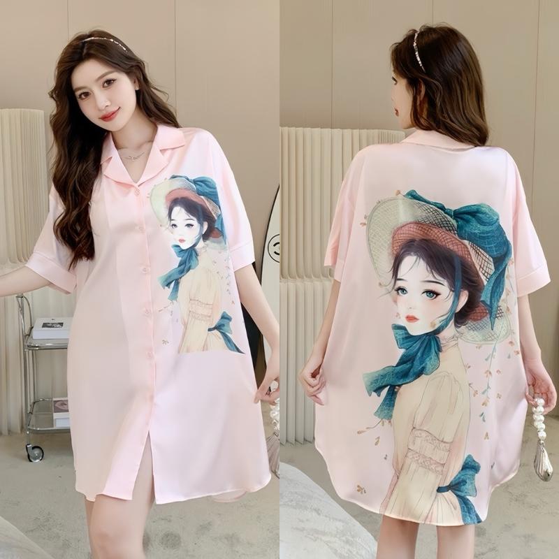 Hisexy Váy ngủ Sơ mi lụa latin sơmi pijama in 3D cao cấp vải mềm mịn mát SM16 4