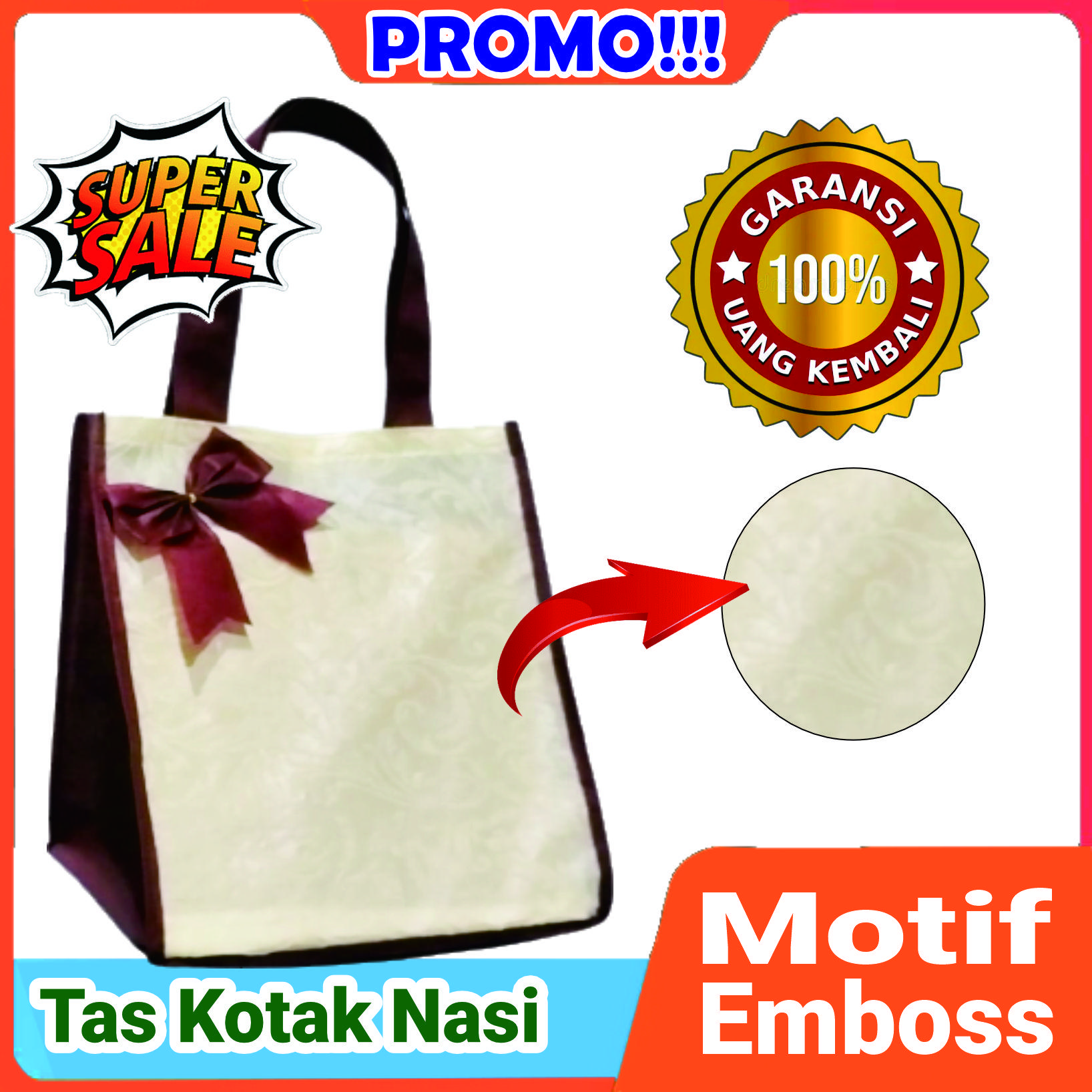 Tas Kotak Nasi 22x22 Motif Embos Tebal VND TAS - 12PCS (1 Lusin)