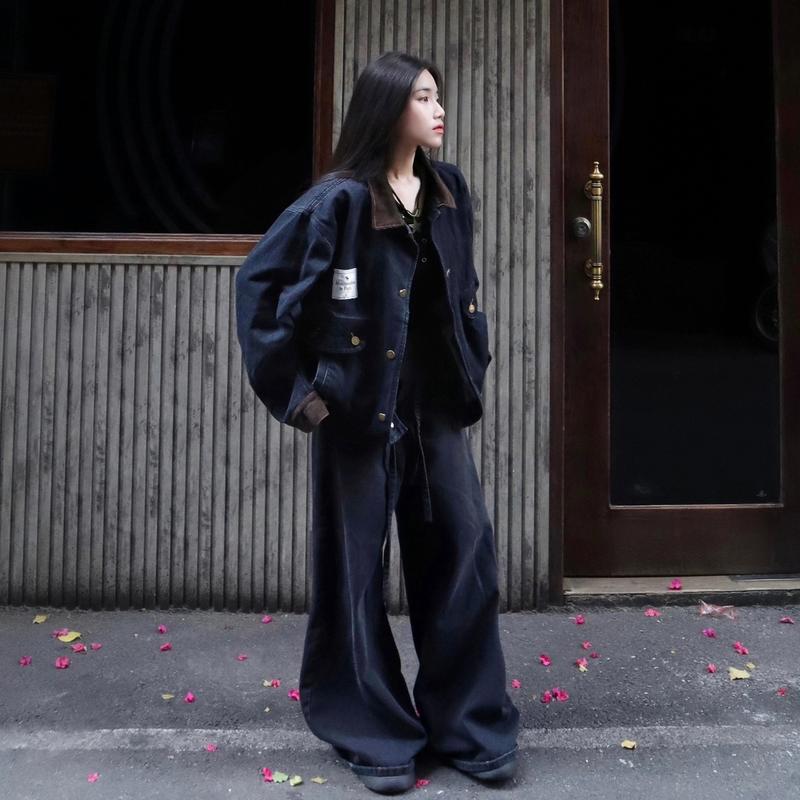 Áo Khoác Jeans Denim Dày Phối Cổ Nhung Gắn Tag Unisex Form Rộng Nam Nữ - Áo Khoác Bò Jacket Top