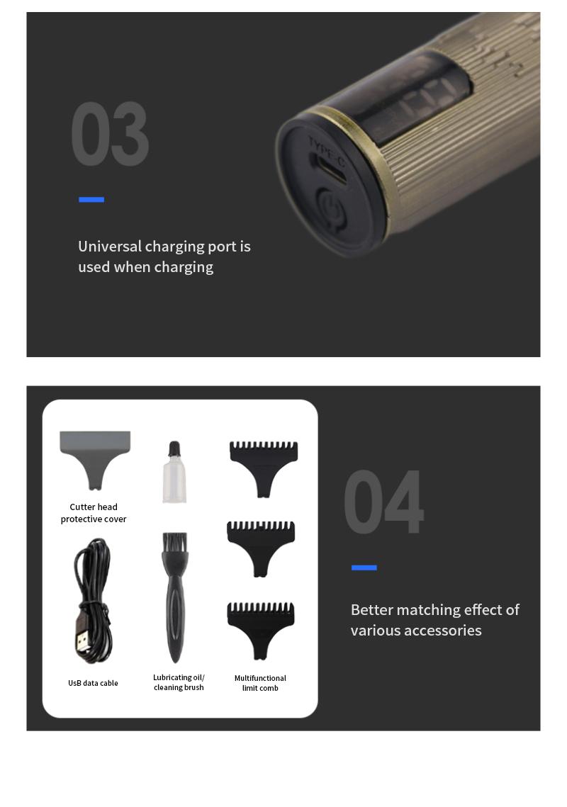 Product Introduction of USB Rechargeable Electric Hair Clipper Barber T9 Upgraded LCD Rechargeable Electric Push Shear Pubic Trimmer Brush Smooth 18